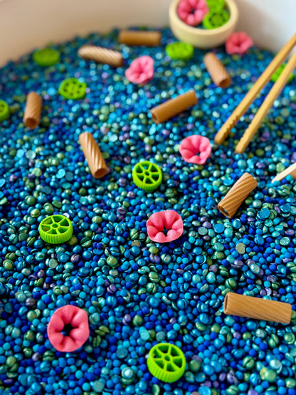 Lily Pad Lagoon Sensory Mix | Pond Sensory Bin Filler | Montessori Invitation to Play for Toddlers & Preschoolers