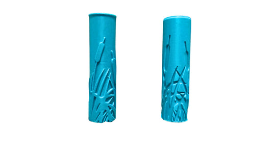 Two blue pond textured rollers embossed with cattail and dragonfly patterns