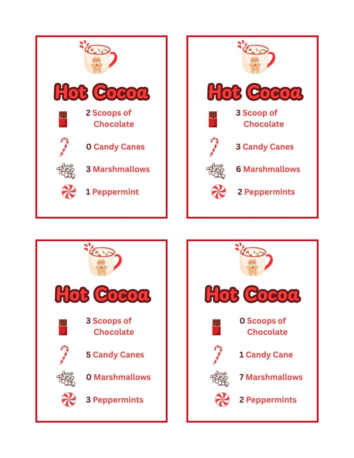 Digital Download - Hot Cocoa Recipe Cards, 12 Card Set - Sensory Bin Accessories - Sensory Play