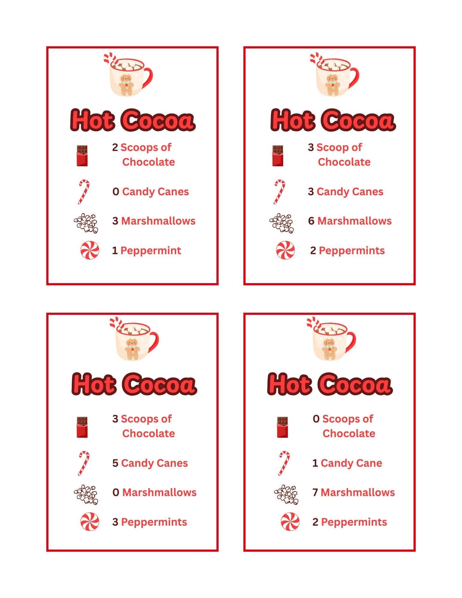 Digital Download - Hot Cocoa Recipe Cards, 12 Card Set - Sensory Bin Accessories - Sensory Play