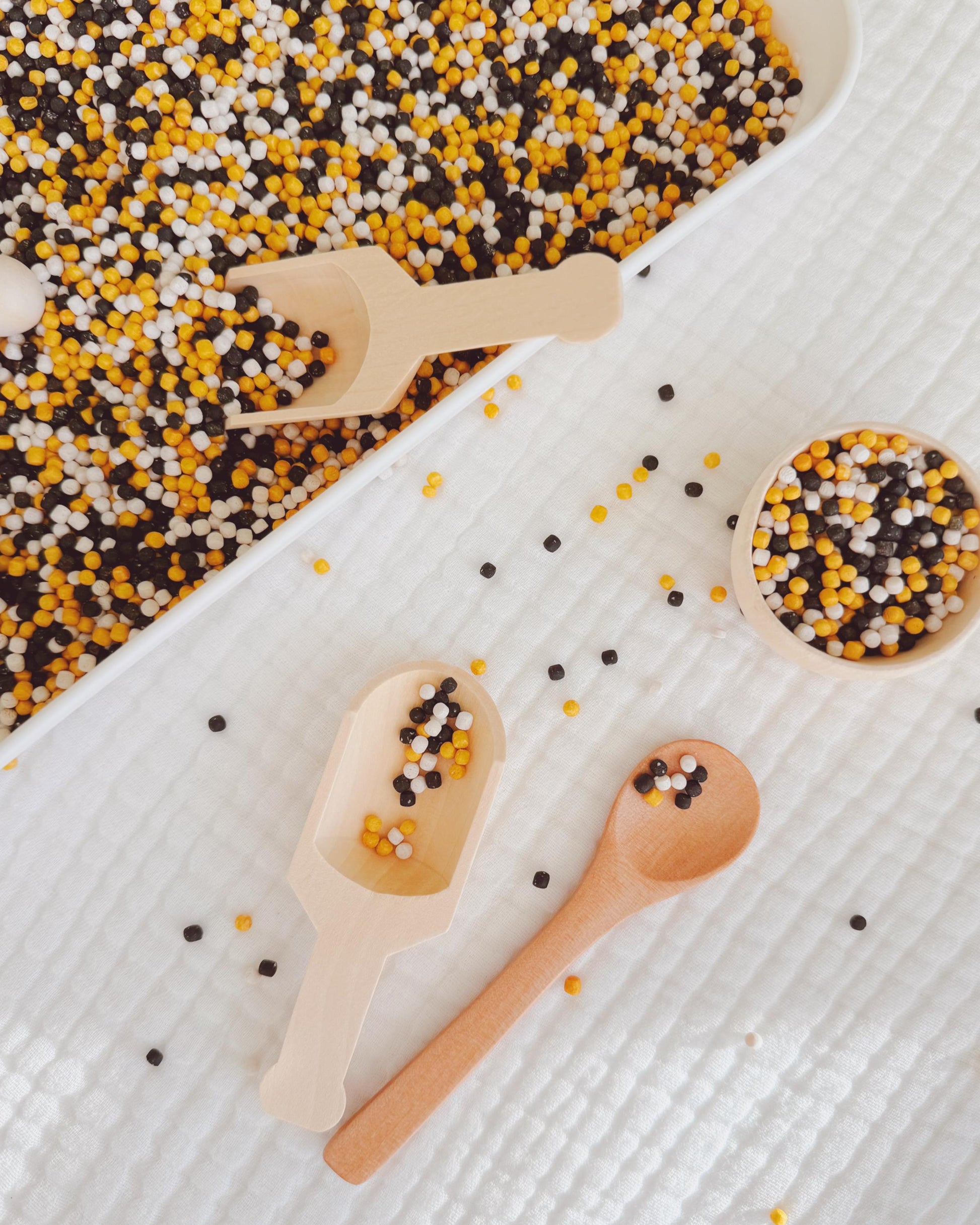 Bumble Bee Sensory Bin Filler - Black, White, Gold Couscous