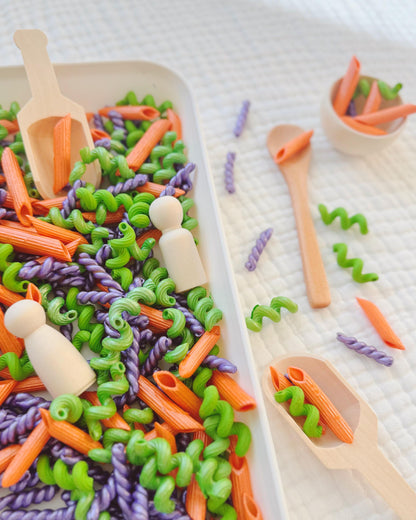 Sensory Bin Filler & Play Kit - Whack-a-Noodles - Chunky Pasta Filler - Green, Purple, Orange - Bright High-Contrast