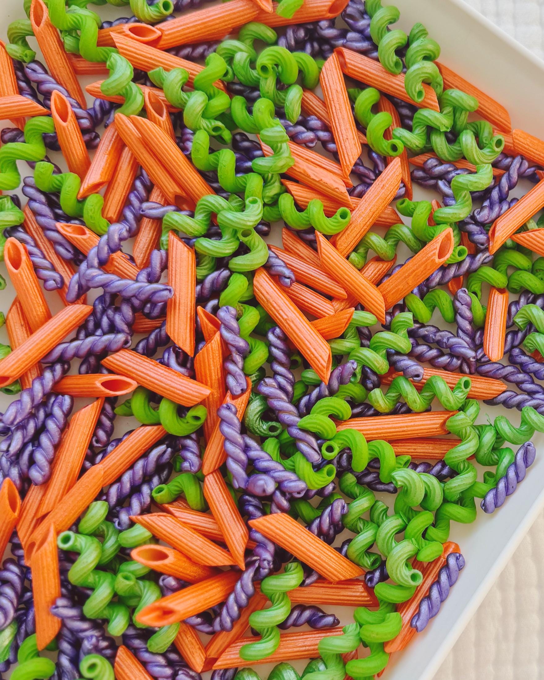 Sensory Bin Filler & Play Kit - Whack-a-Noodles - Chunky Pasta Filler - Green, Purple, Orange - Bright High-Contrast