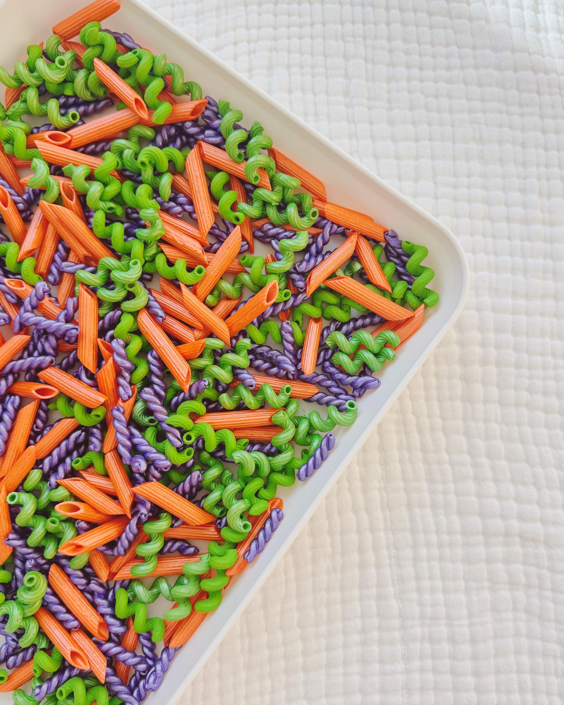 Sensory Bin Filler & Play Kit - Whack-a-Noodles - Chunky Pasta Filler - Green, Purple, Orange - Bright High-Contrast