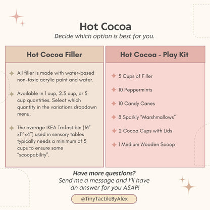 Sensory Bin Filler + Play Kit - Hot Cocoa - Pasta, Chickpea & Lentil Filler - Winter - Christmas