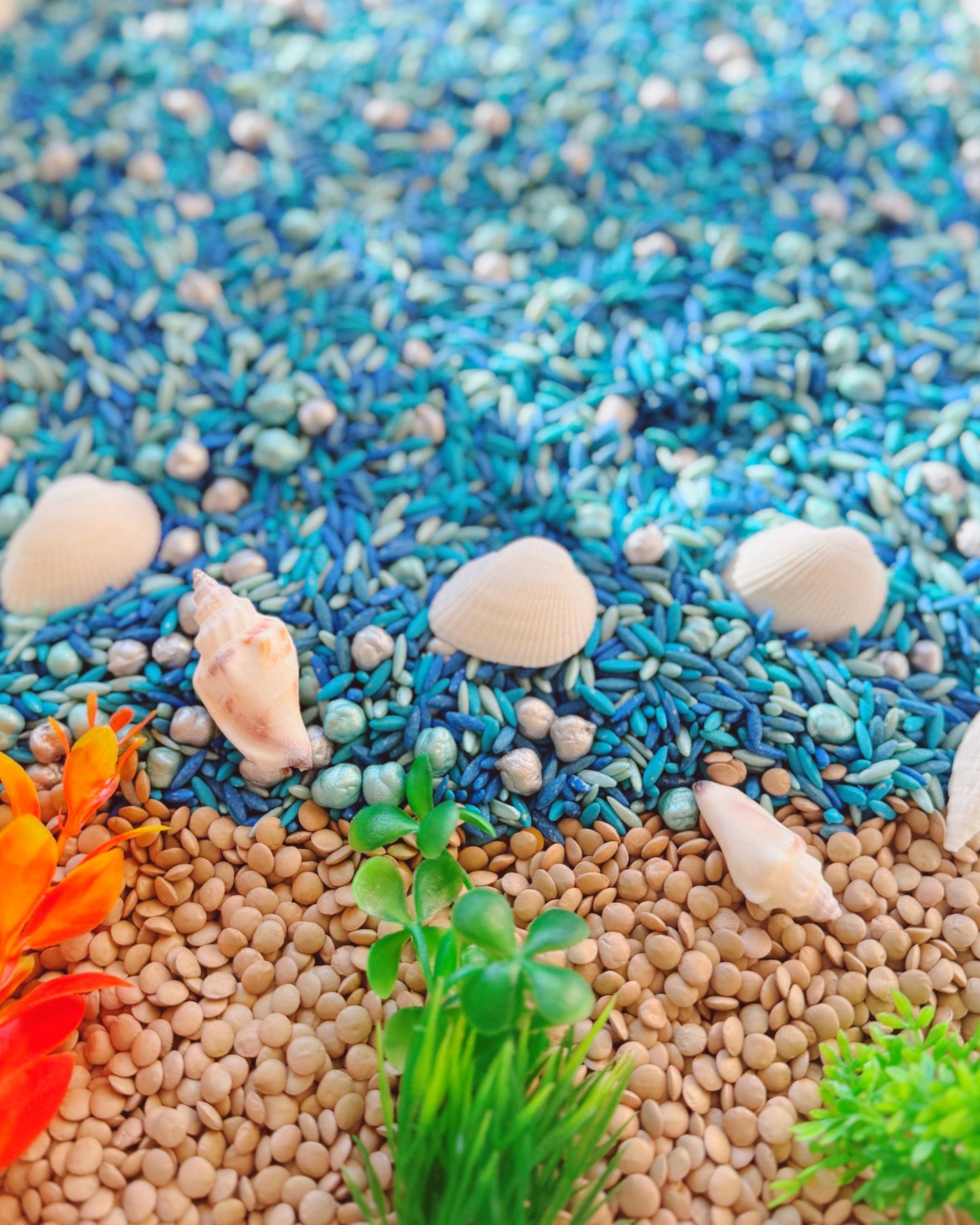 Sensory Bin Filler + Play Kit - Ocean Explorers - Pasta & Chickpea Filler - Blue