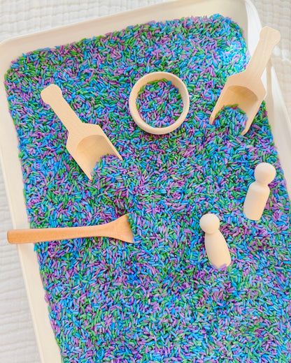 Colored Rice | Sensory Bin Filler | Earth Day Colored Rice Filler | Blue, Green, and Purple Colored Rice Mix for Sensory Play
