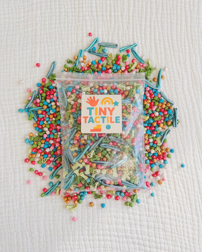Forest Jamboree Sensory Bin Kit | Colored Chickpeas and Pasta for Sensory Bins | Festive Sensory Filler
