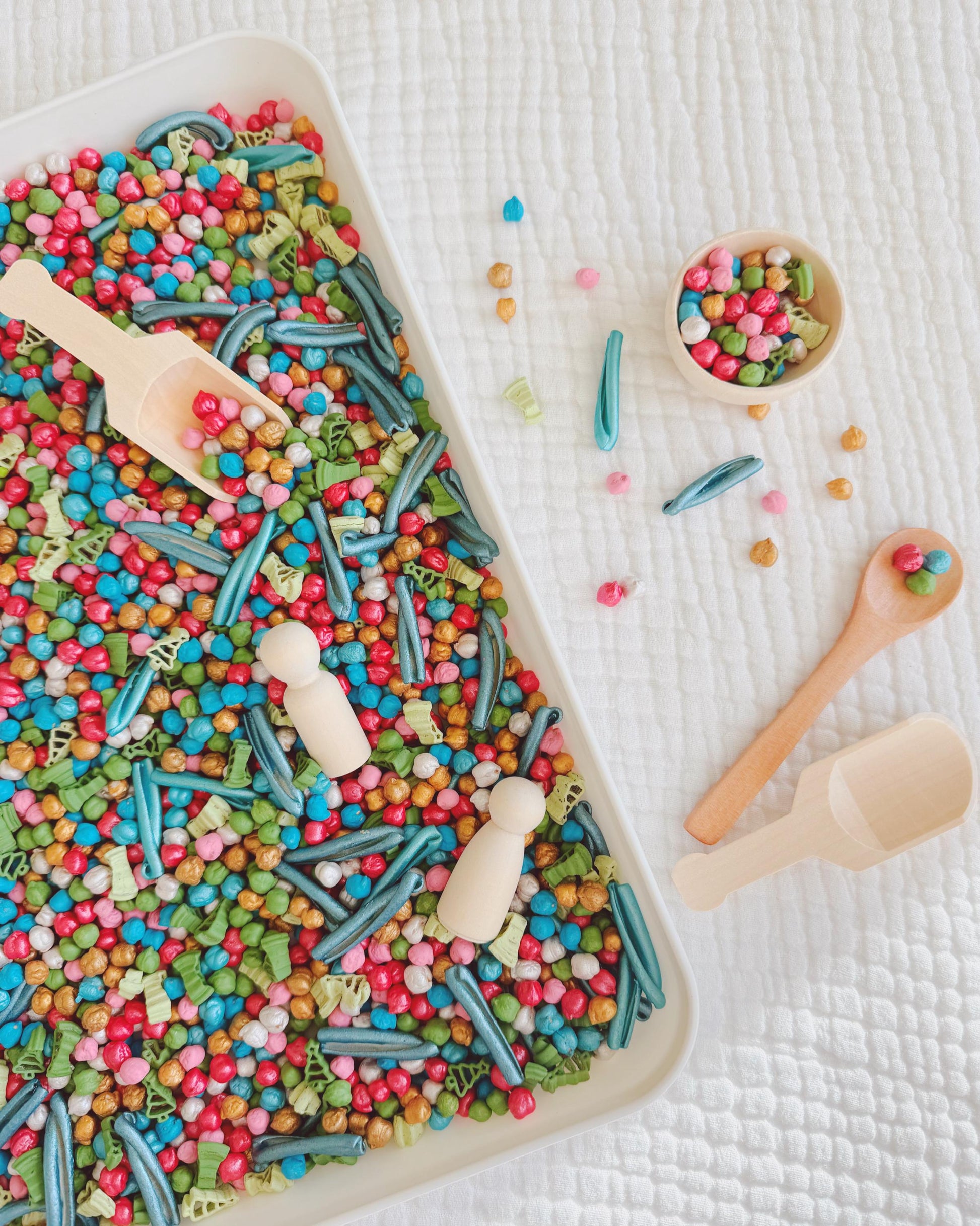 Forest Jamboree Sensory Bin – Colorful Chickpea Filler