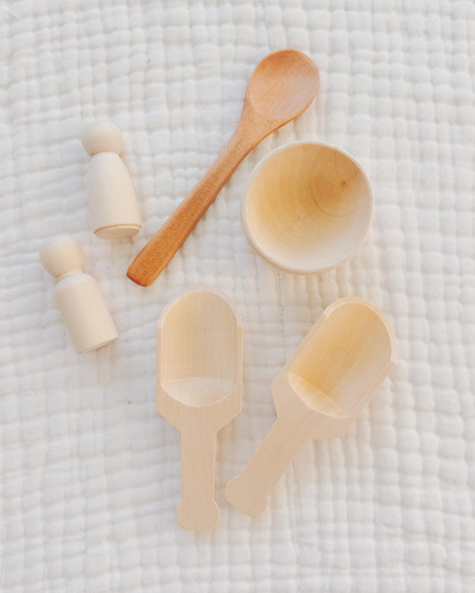 Sensory Bin Starter Kit | Engaging Tools and Accessories for Sensory Play | Scoops, Spoons, Pegs & Bowls - Wooden Accesories for Play