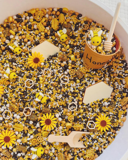 Spelling Bee Sensory Play Kit | Bumble Bee Theme Sensory Bin Filler | Spring Sensory Bin | Alphabet Sensory Kit | Black, White, Gold, Yellow