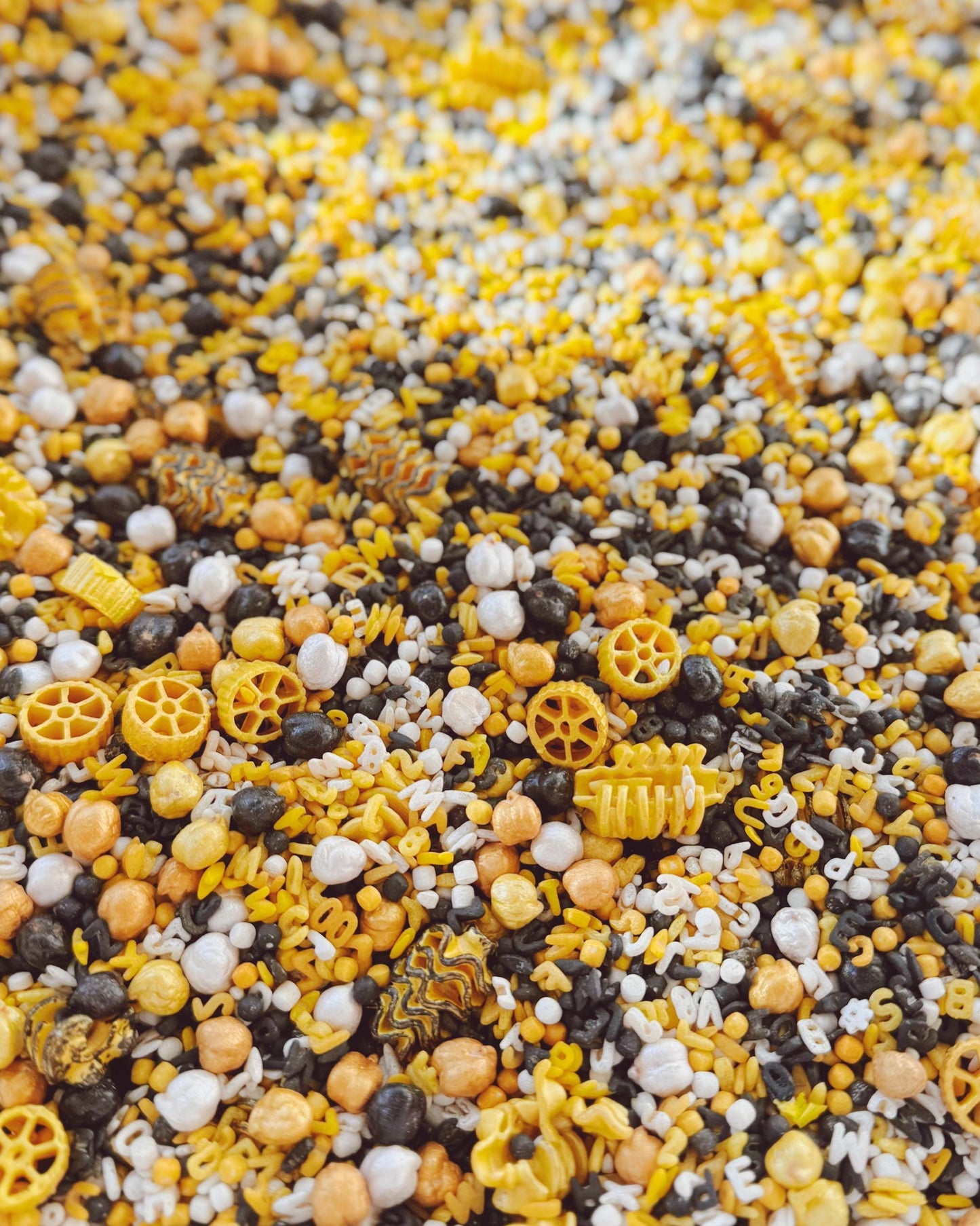 Spelling Bee Sensory Play Kit | Bumble Bee Theme Sensory Bin Filler | Spring Sensory Bin | Alphabet Sensory Kit | Black, White, Gold, Yellow