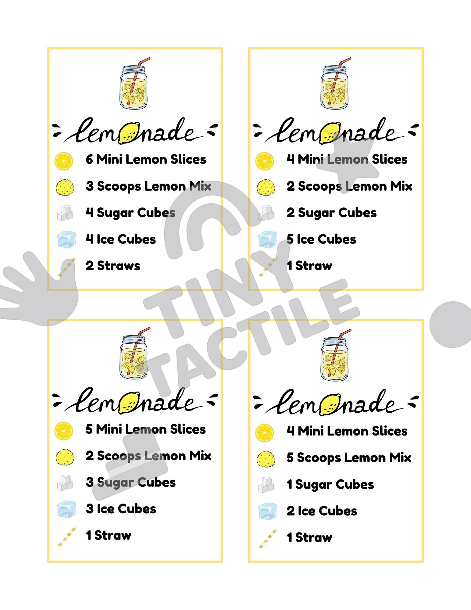 Lemonade Recipe Cards – Sensory Bin Pretend Play (Digital Download, Set of 16 Cards)