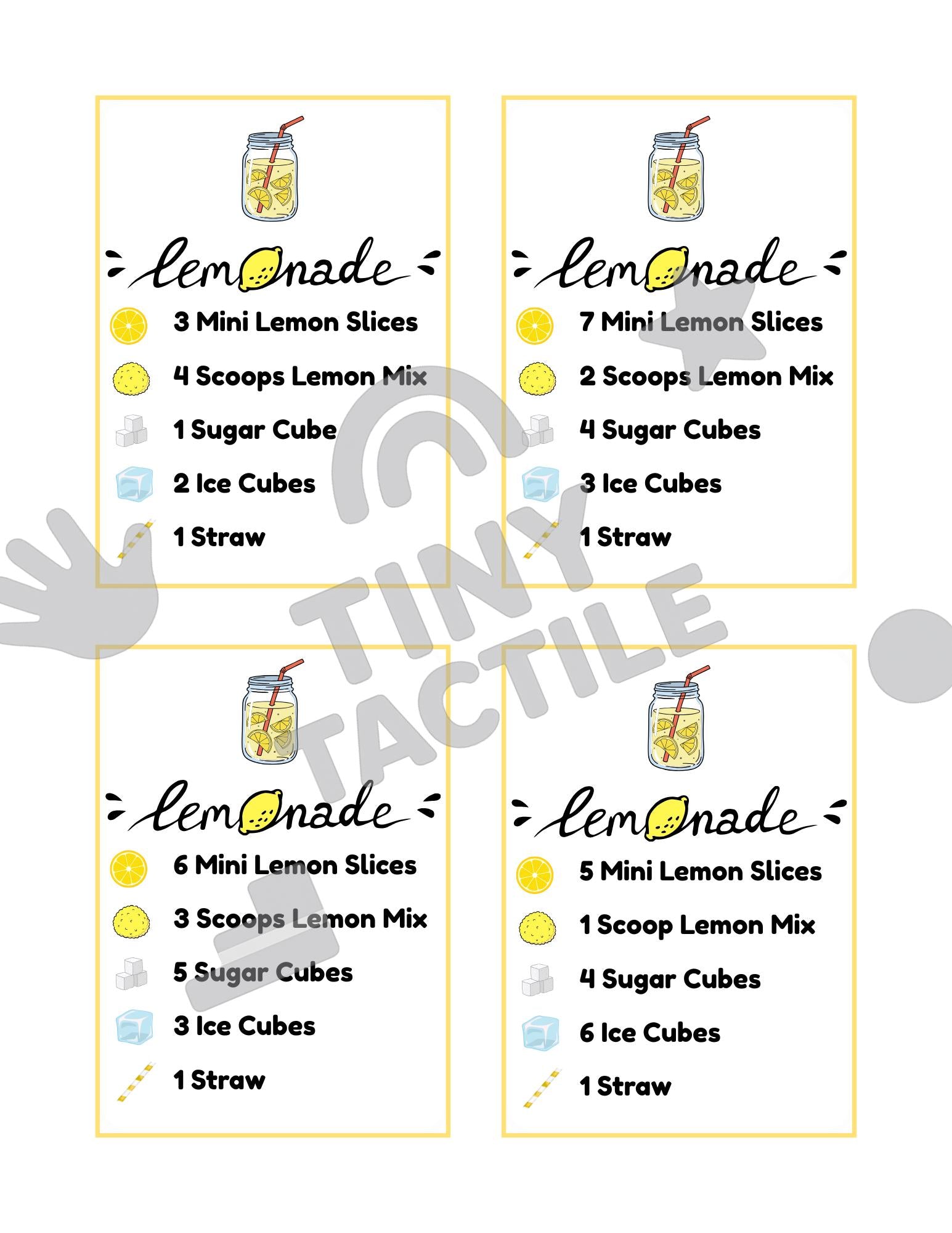 Lemonade Recipe Cards – Sensory Bin Pretend Play (Digital Download, Set of 16 Cards)