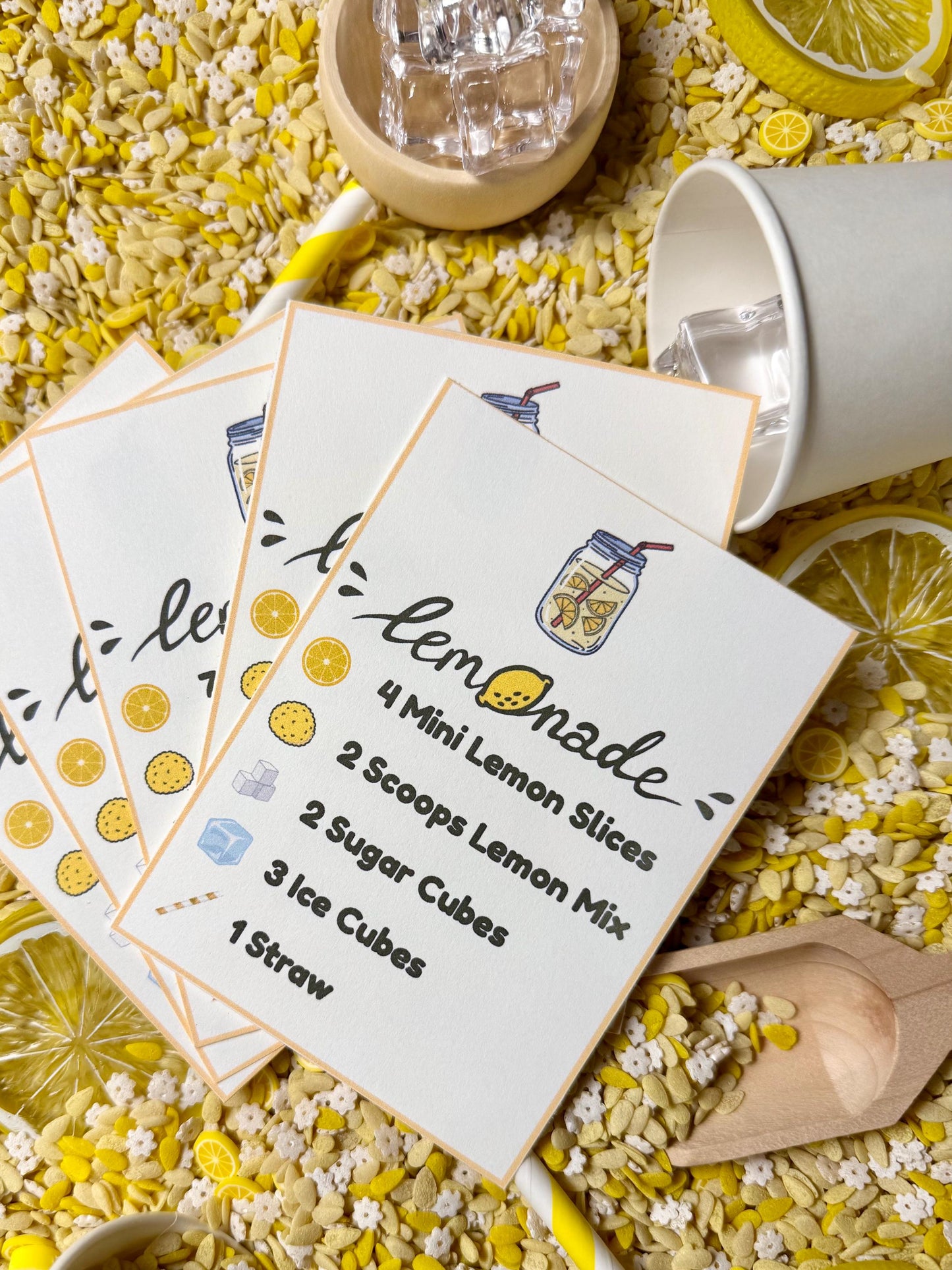 Lemonade Recipe Cards – Sensory Bin Pretend Play (Digital Download, Set of 16 Cards)