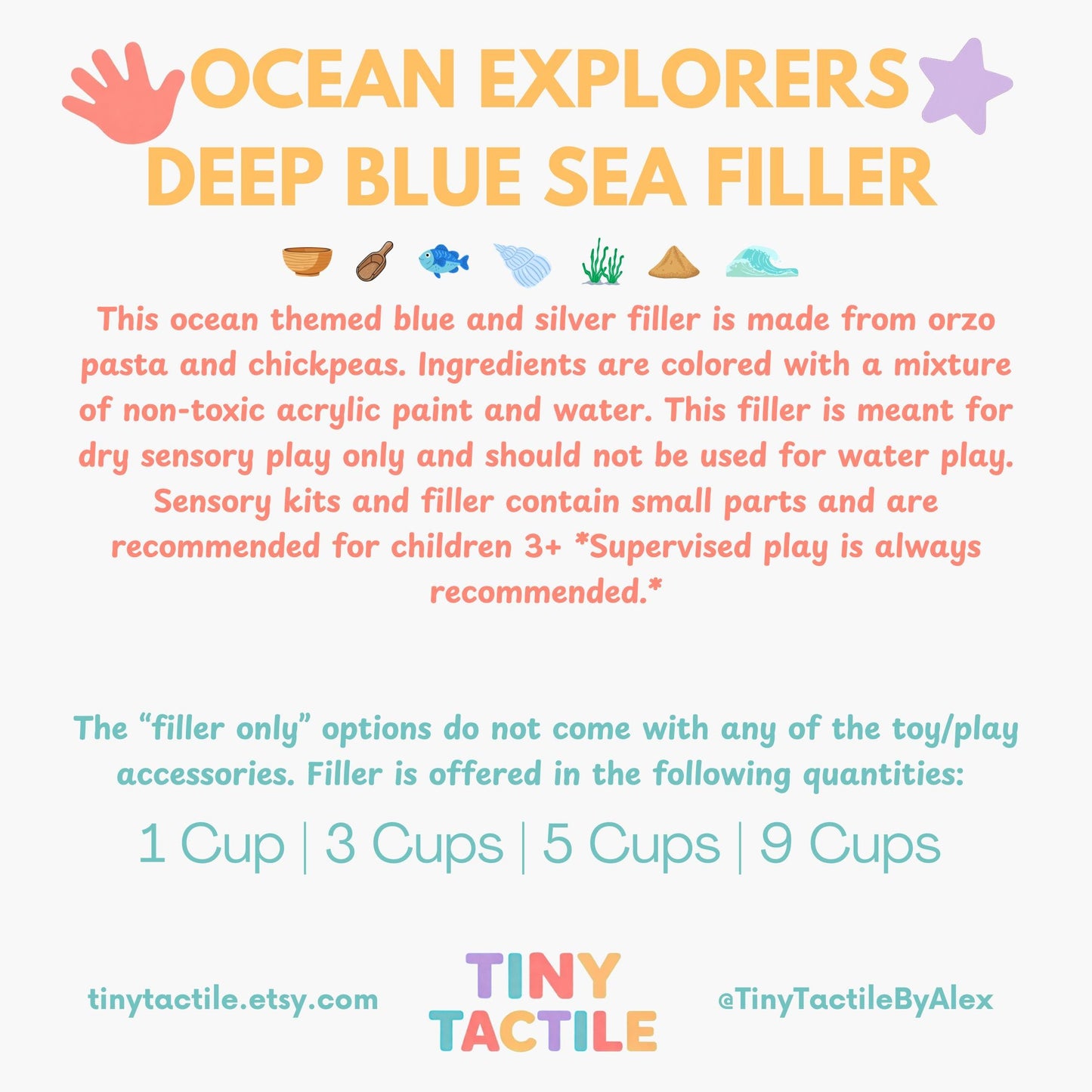 Sensory Bin Filler + Play Kit - Ocean Explorers - Pasta & Chickpea Filler - Blue