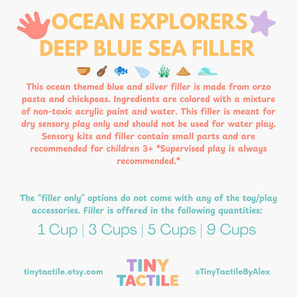 Sensory Bin Filler + Play Kit - Ocean Explorers - Pasta & Chickpea Filler - Blue