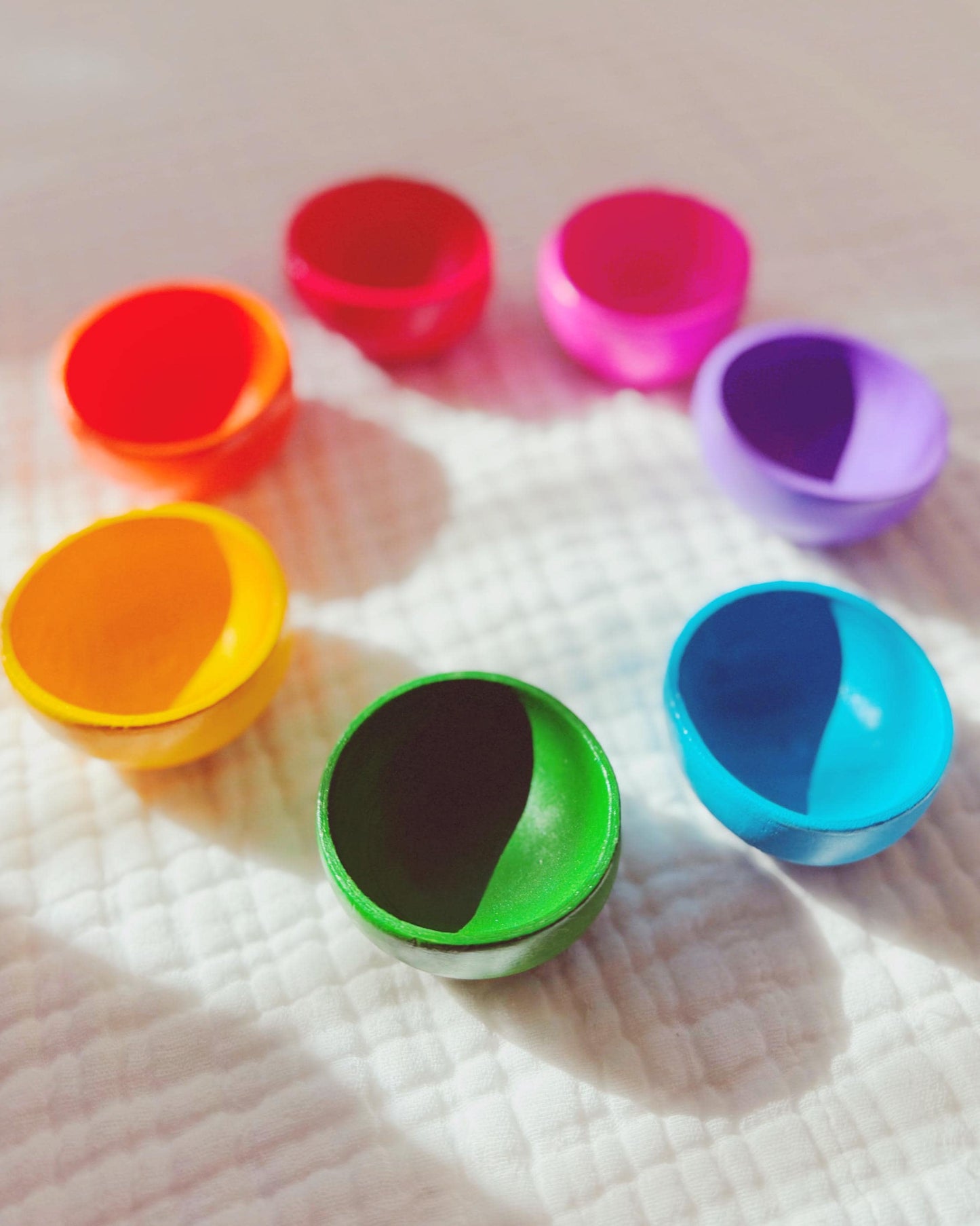 Rainbow Sorting Bowls | Small Wooden Sensory Raibow Painted Bowls | Engaging Tools and Accessories for Sensory Play |