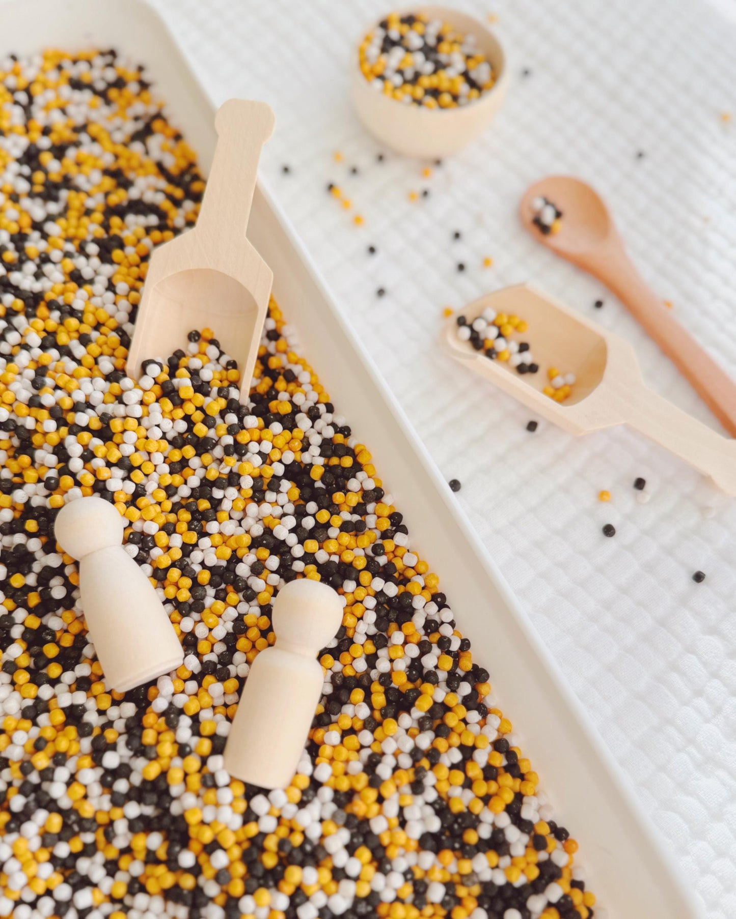 Bumble Bee Sensory Bin Filler - Black, White, Gold Couscous