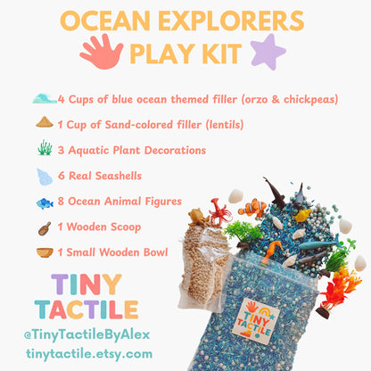 Sensory Bin Filler + Play Kit - Ocean Explorers - Pasta & Chickpea Filler - Blue