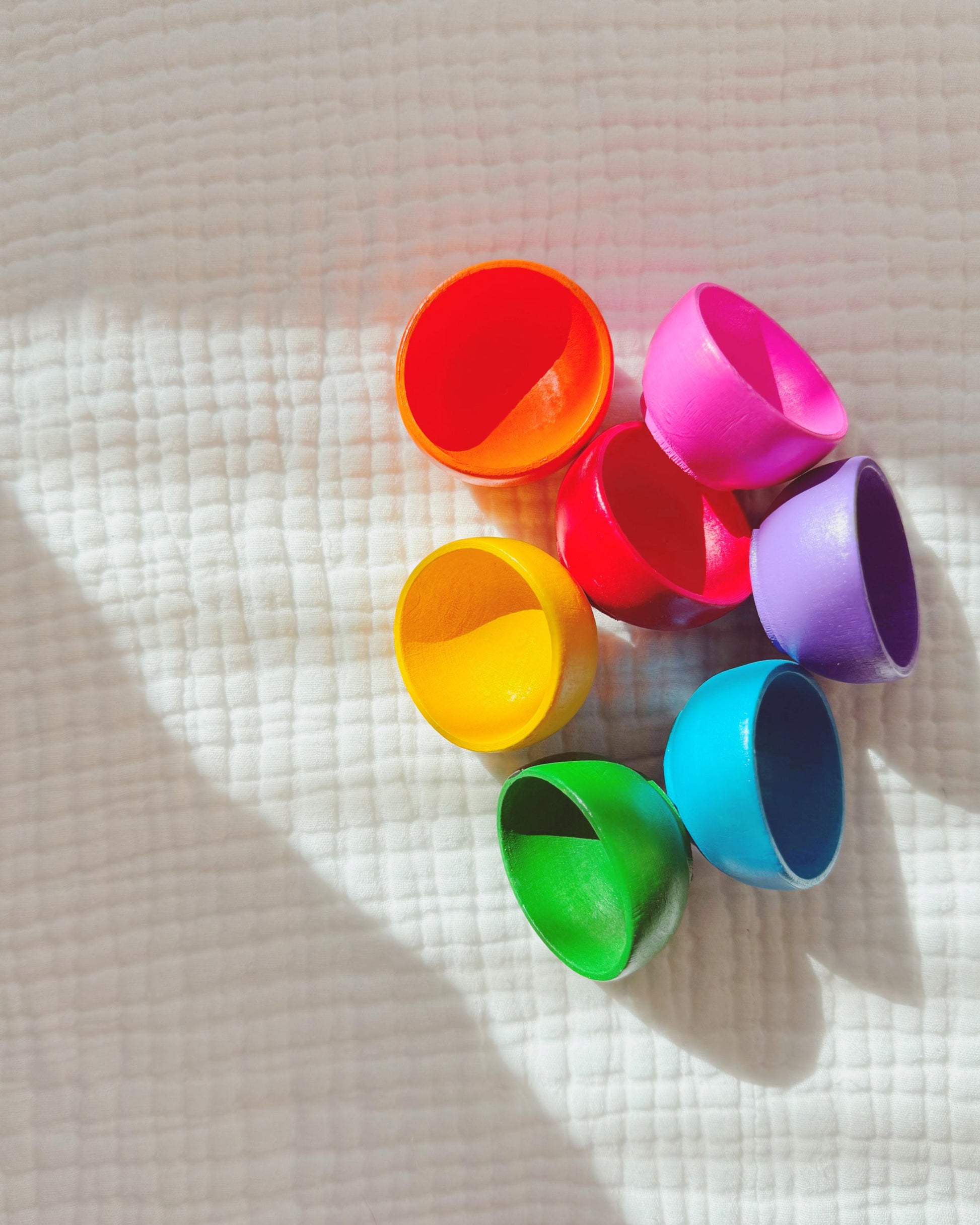 Rainbow Sorting Bowls | Small Wooden Sensory Raibow Painted Bowls | Engaging Tools and Accessories for Sensory Play |