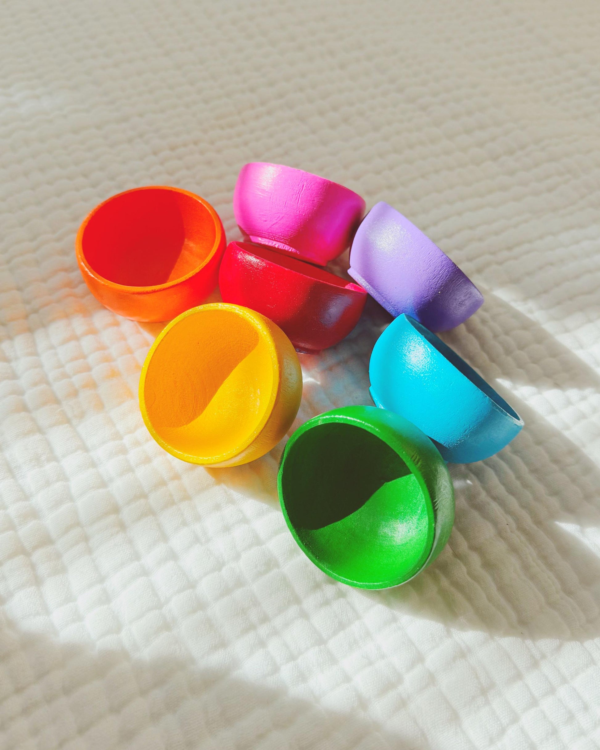 Rainbow Sorting Bowls | Small Wooden Sensory Raibow Painted Bowls | Engaging Tools and Accessories for Sensory Play |