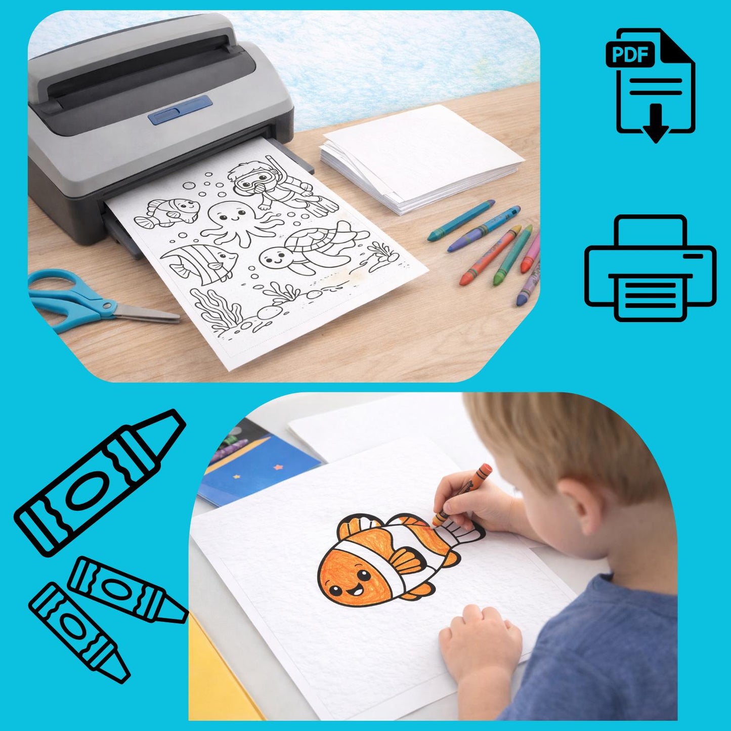 Digital Download - Ocean Theme Coloring Pages | Birthday Activities for Preschoolers | Simple Easy Coloring Pages for Toddlers