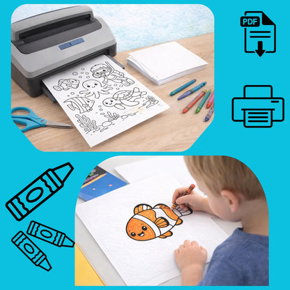 Digital Download - Ocean Theme Coloring Pages | Birthday Activities for Preschoolers | Simple Easy Coloring Pages for Toddlers