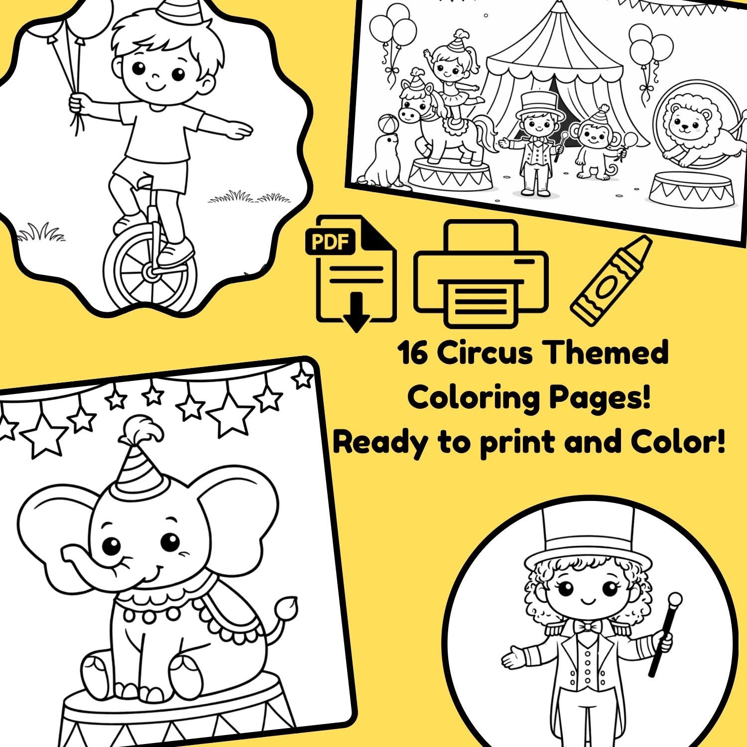 Digital Download - Circus Theme Coloring Pages | Birthday Activities for Preschoolers | Simple Easy Coloring Pages for Toddlers