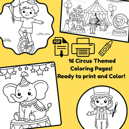 Digital Download - Circus Theme Coloring Pages | Birthday Activities for Preschoolers | Simple Easy Coloring Pages for Toddlers