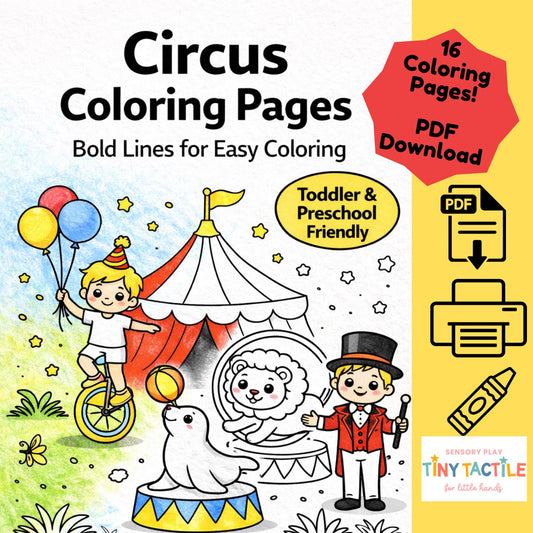 Digital Download - Circus Theme Coloring Pages | Birthday Activities for Preschoolers | Simple Easy Coloring Pages for Toddlers