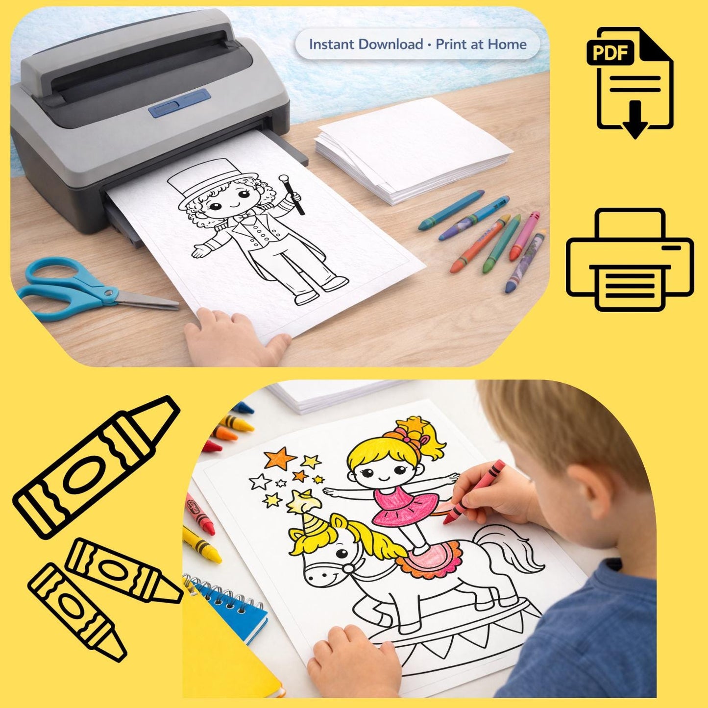 Digital Download - Circus Theme Coloring Pages | Birthday Activities for Preschoolers | Simple Easy Coloring Pages for Toddlers