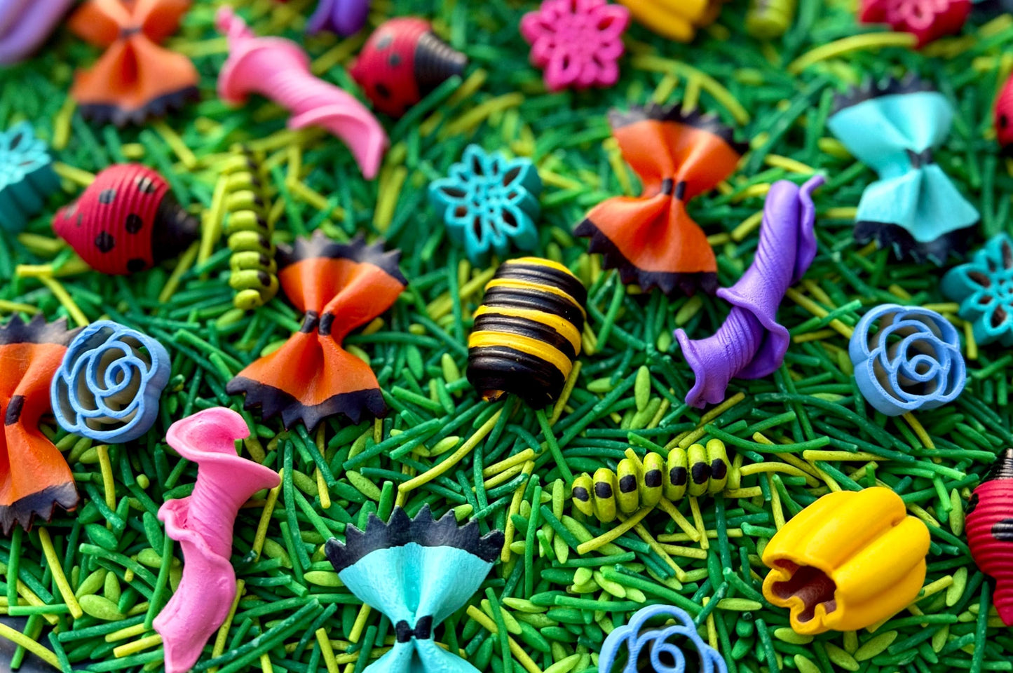 Spring Bugs Life in Bloom Sensory Bin Filler – Bright Colored Pasta Mix