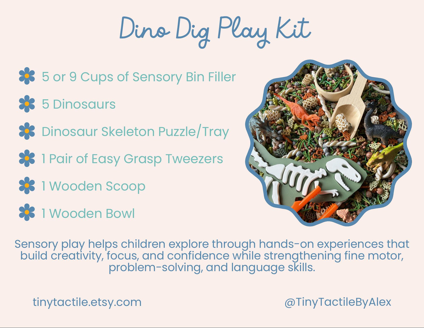 Dino Dig Sensory Play Kit with Toys and Accessories | Dinosaur Sensory Bin Filler | Jurassic Themed Sensory Mix | Dino Sensory Filler