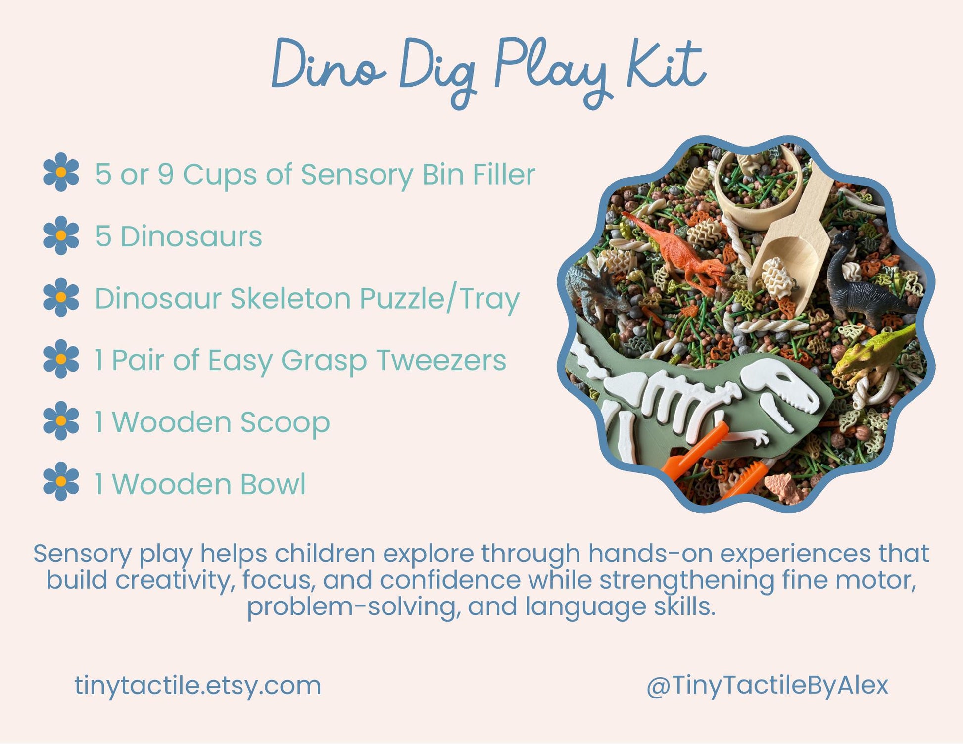 Dino Dig Sensory Play Kit with Toys and Accessories | Dinosaur Sensory Bin Filler | Jurassic Themed Sensory Mix | Dino Sensory Filler