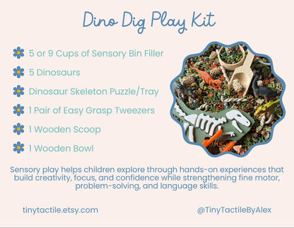 Dino Dig Sensory Play Kit with Toys and Accessories | Dinosaur Sensory Bin Filler | Jurassic Themed Sensory Mix | Dino Sensory Filler
